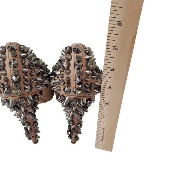 Sam Edelman Roza Spiked Heels Pumps Shoes 6 M Tan Matte Leather Rhinestone - Picture 10 of 14